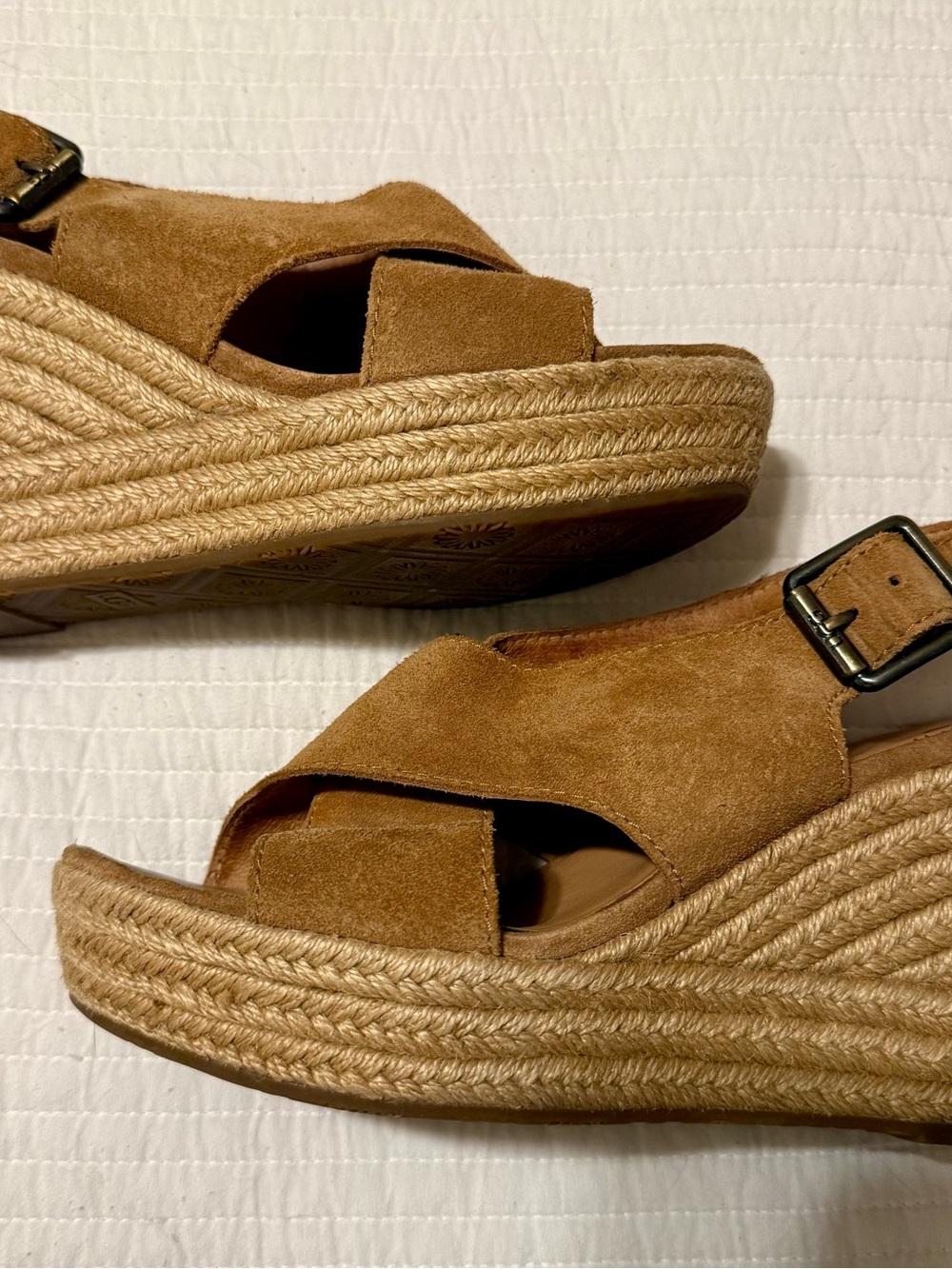 UGG Tan Suede Espadrille Wedge Sandals